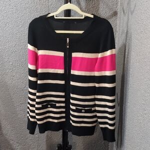 Women's Black and Pink Striped Sweater